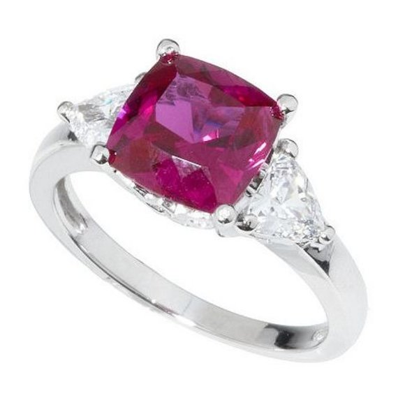 Diamonique Jewelry - Epiphany Platinum Clad Diamonique Raspberry Cushion Ring  001